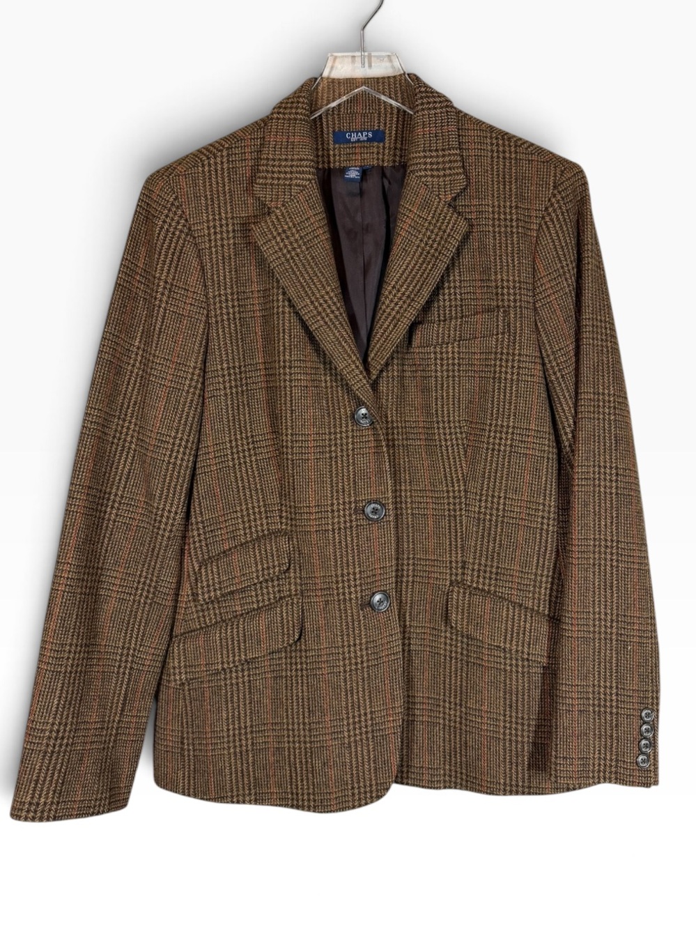 CHAPS Vintage Women's plus Size 14 Brown Wool 3 Button Plaid Blazer